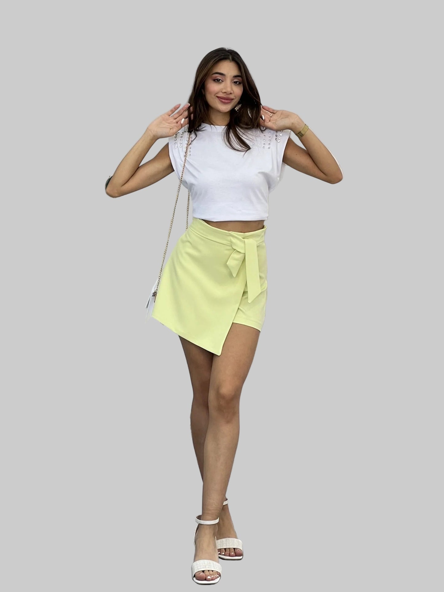 Asymmetrisk kjol med knytband i midjan för kvinnor