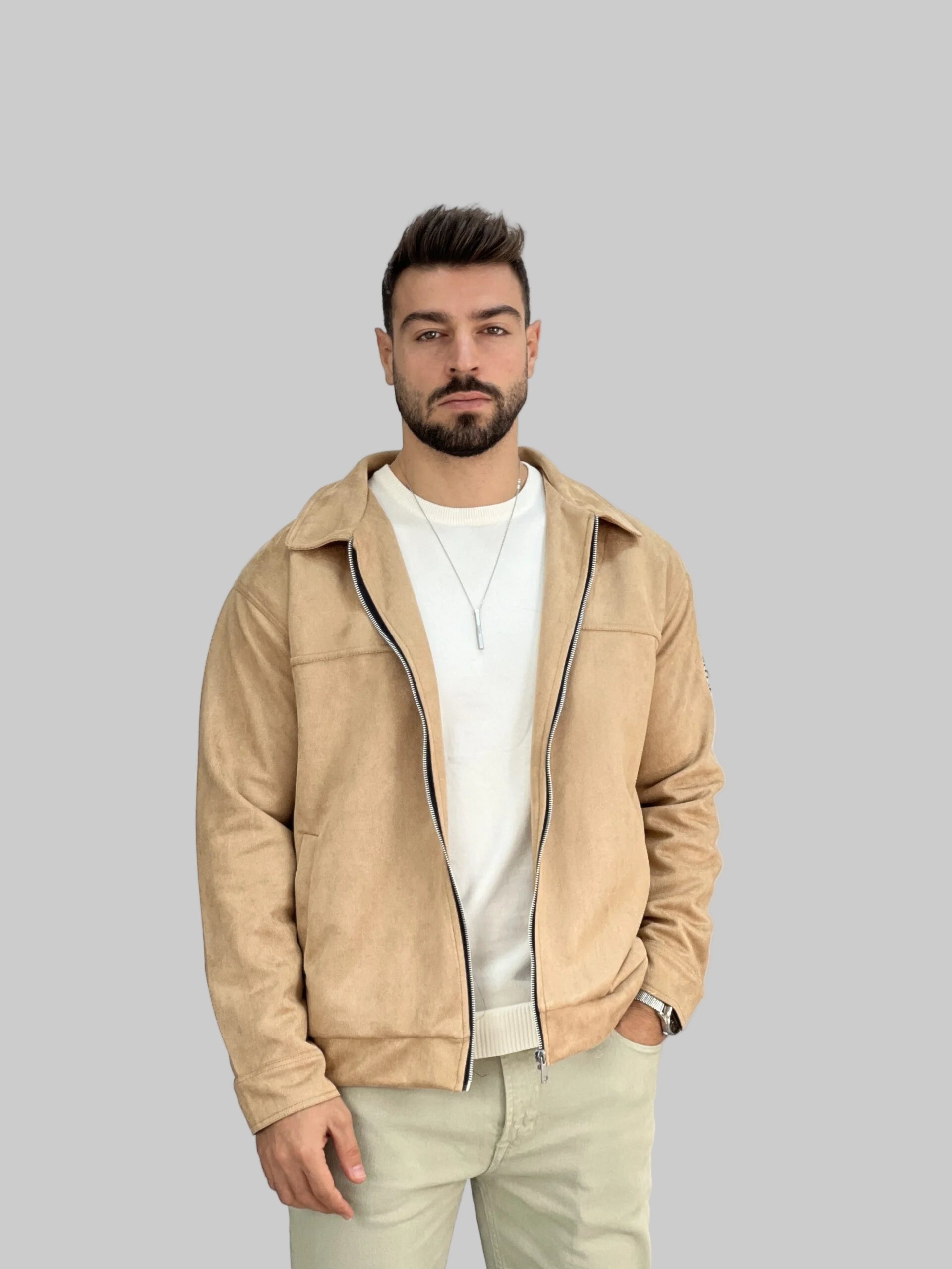 Herrjacka med dragkedja framtill spreadkrage och sidofickor