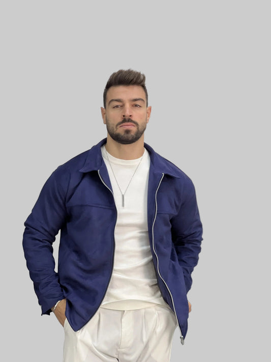 Herrjacka med dragkedja framtill spreadkrage och sidofickor