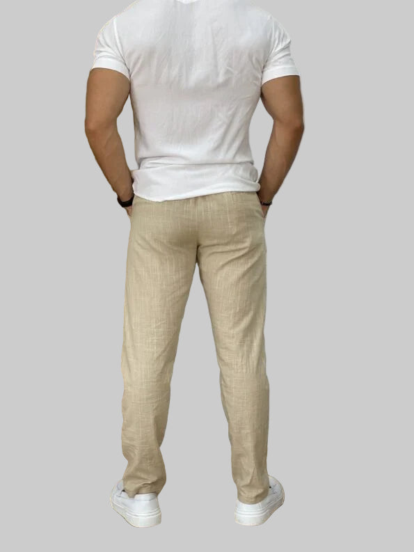 Men’s Front-Pleated Straight-Leg Trousers with Button and Zip Closure