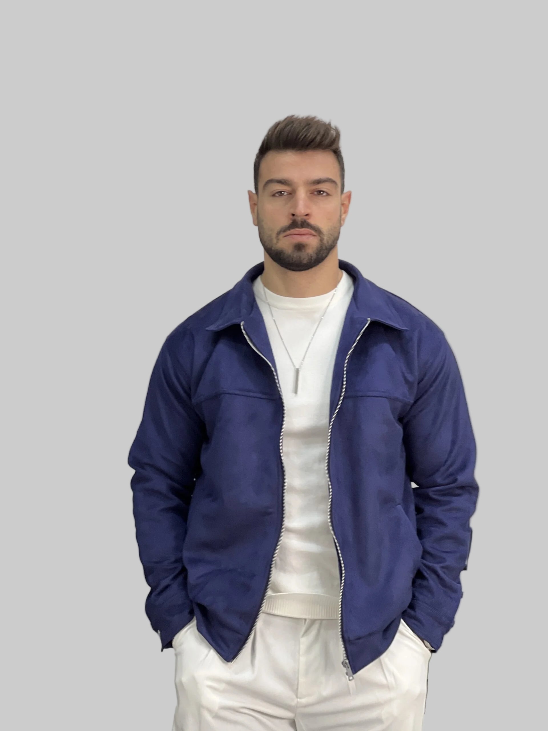 Herrjacka med dragkedja framtill spreadkrage och sidofickor