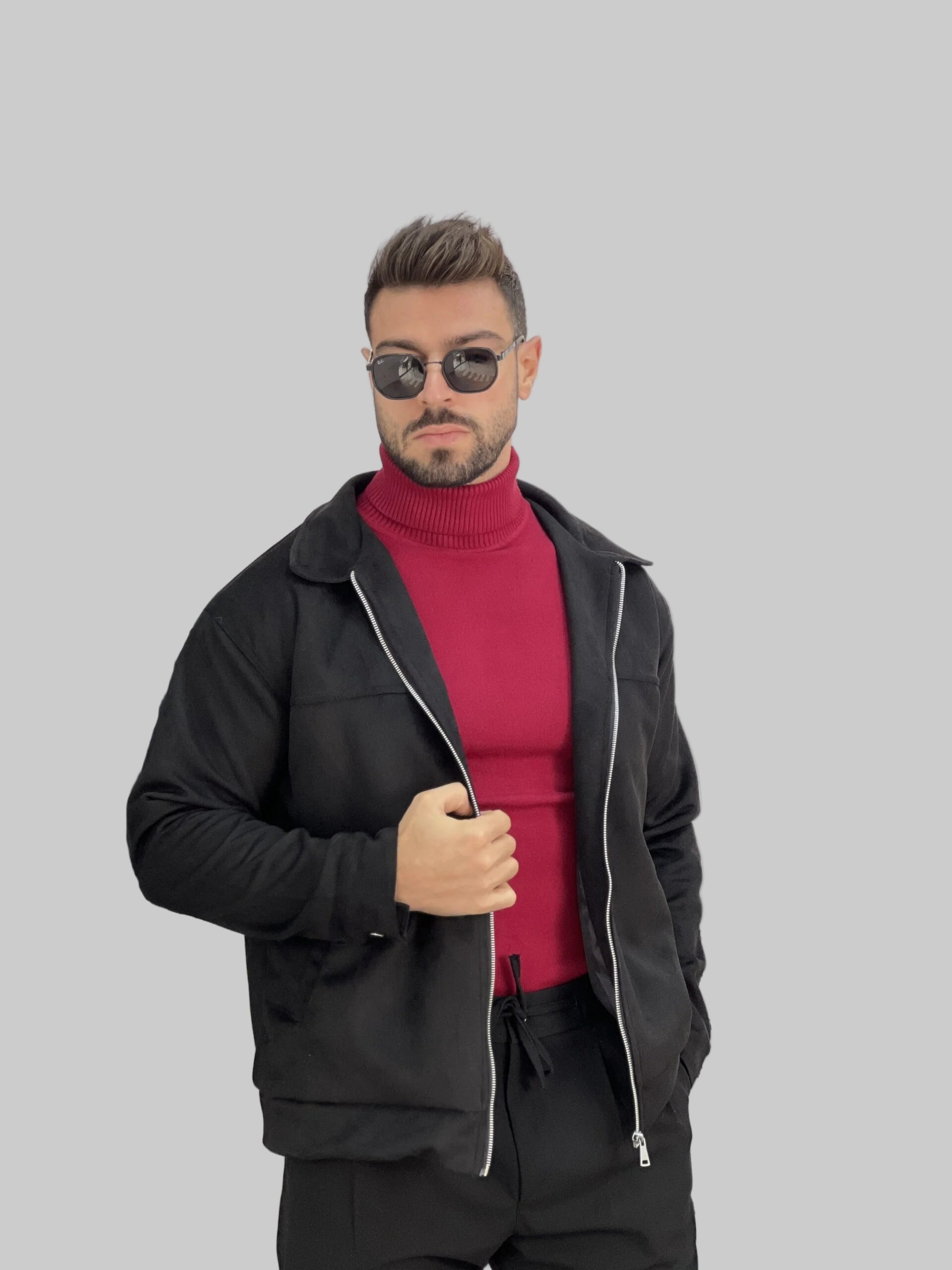 Herrjacka med dragkedja framtill spreadkrage och sidofickor