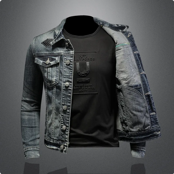 Jeansjacka – Detaljrik Design Och Vikbar Krage Med Fickor