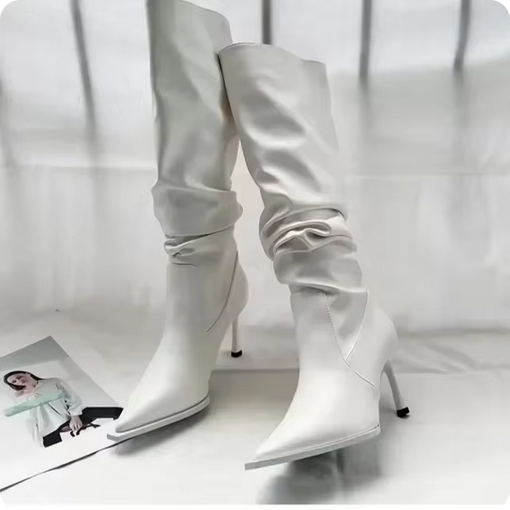 Knähöga Stövlar – Slouchig Form & Spetsig Tå Stiletthäl