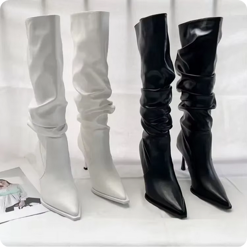 Knähöga Stövlar – Slouchig Form & Spetsig Tå Stiletthäl