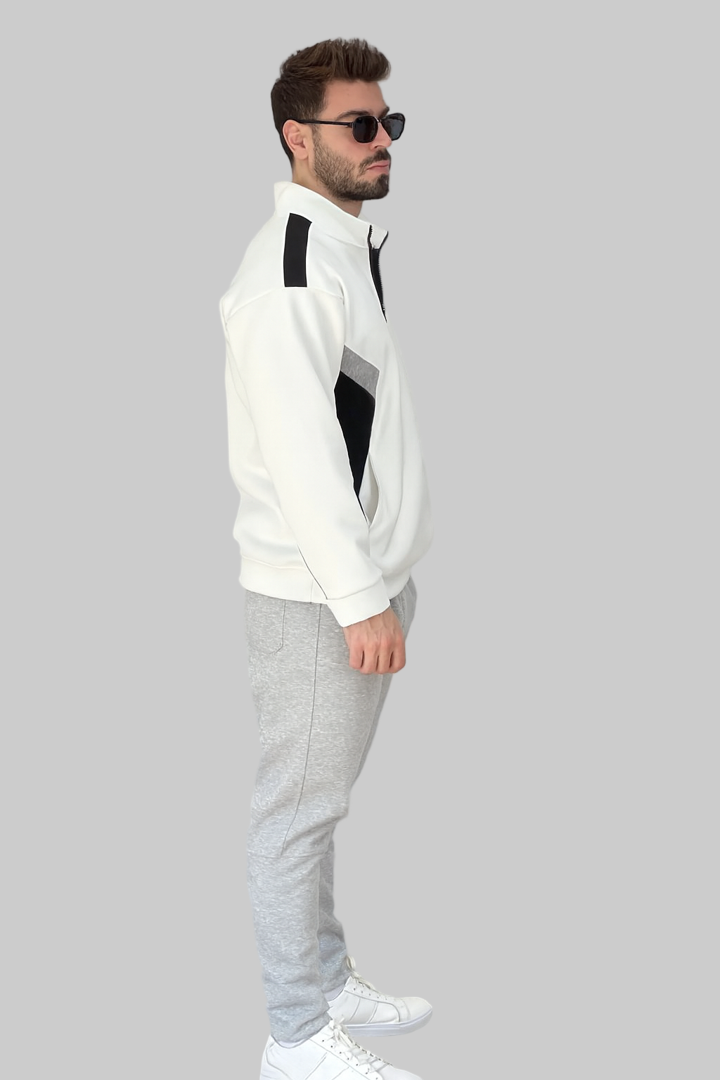 Träningsset med färgblock och kvarts dragkedja