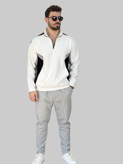 Träningsset med färgblock och kvarts dragkedja