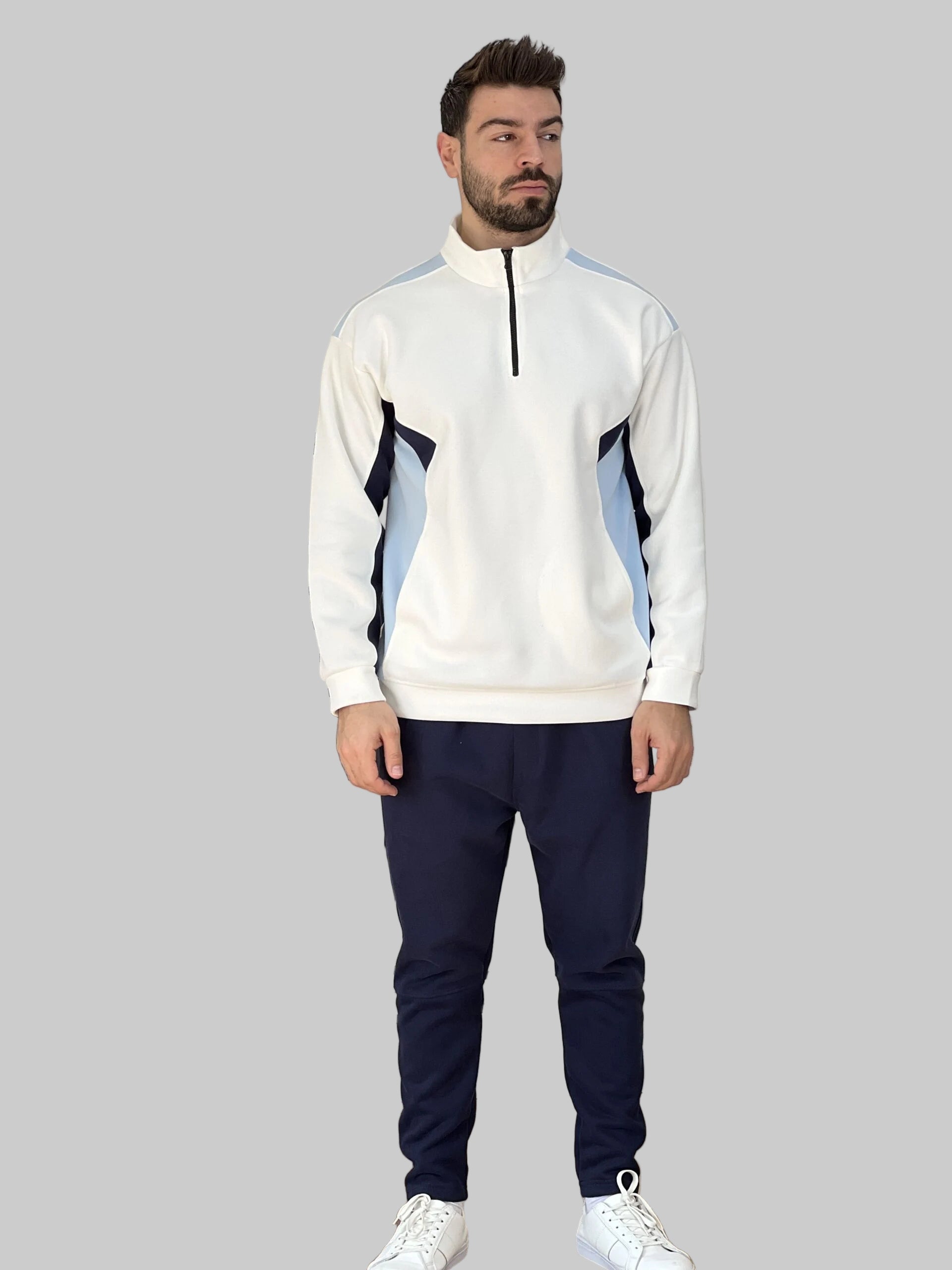 Träningsset med färgblock och kvarts dragkedja